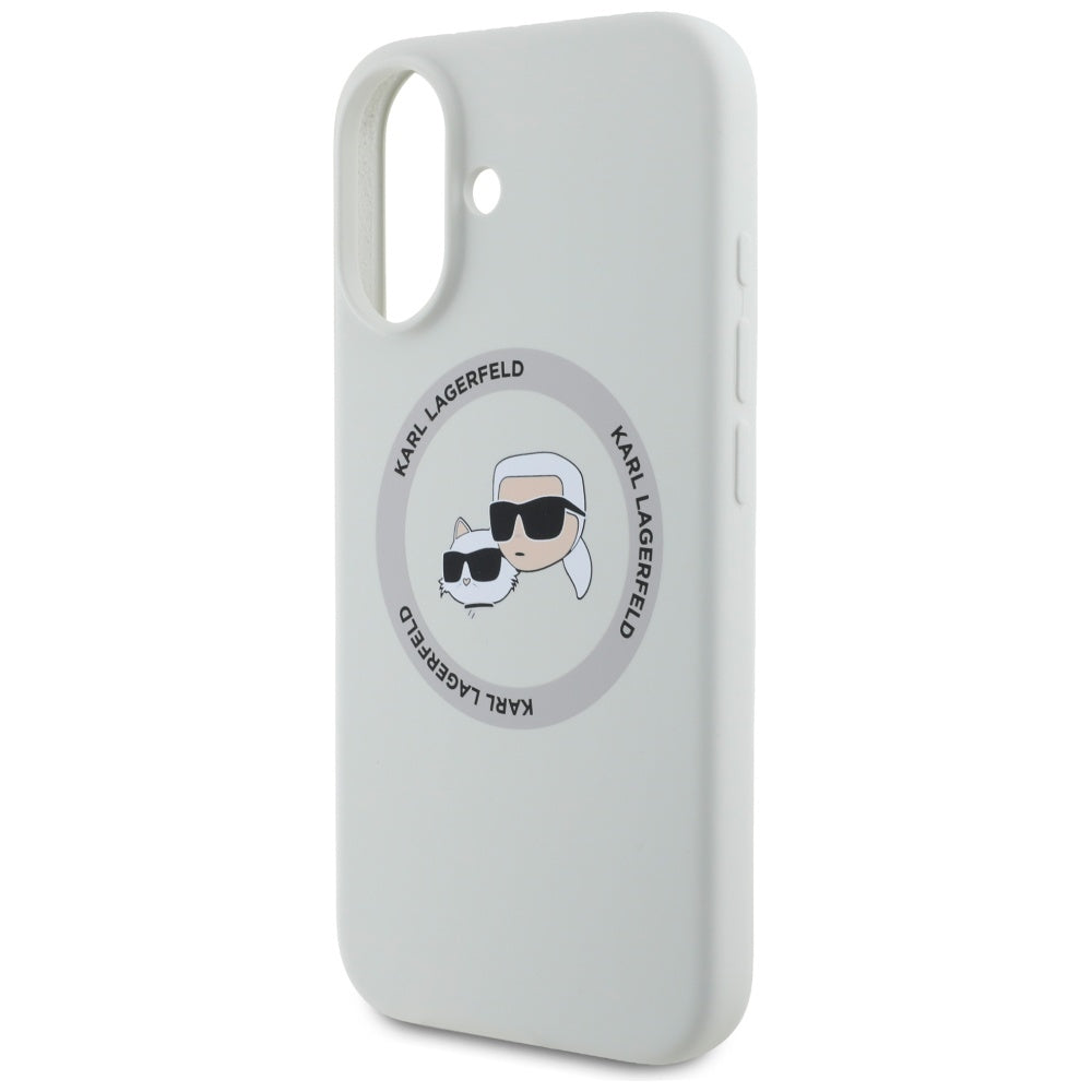 Funda MagSafe para Apple iPhone 16, Karl Lagerfeld, Silicona Karl & Choupette's Heads, Beige