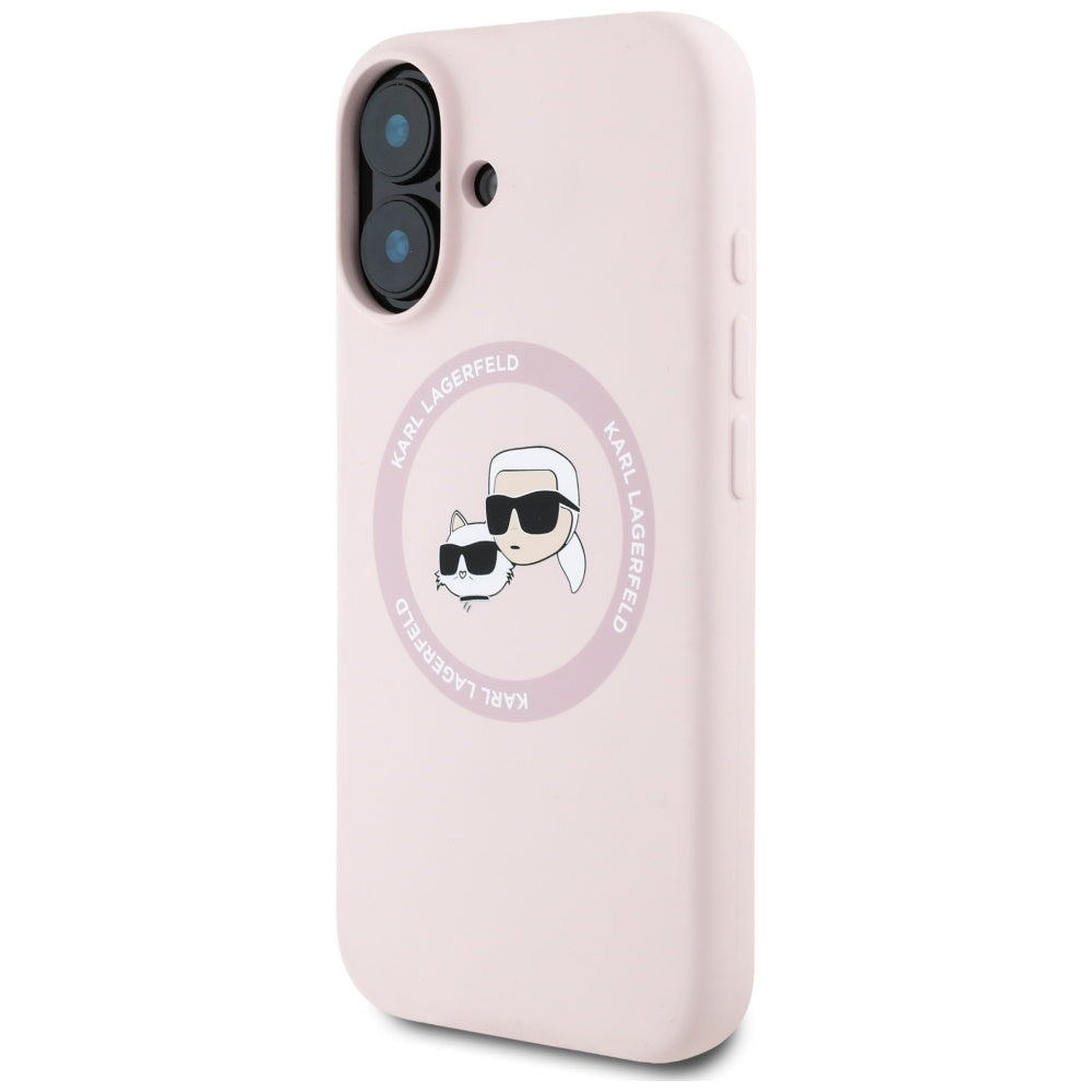 Funda MagSafe para Apple iPhone 16, Karl Lagerfeld, Silicona Karl & Choupette's Heads, Rosa