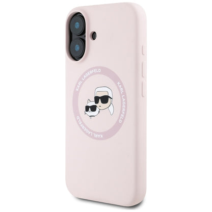 Funda MagSafe para Apple iPhone 16, Karl Lagerfeld, Silicona Karl & Choupette's Heads, Rosa