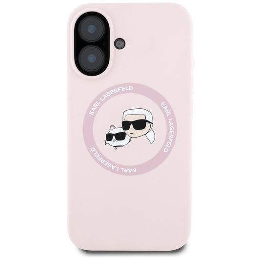 Funda MagSafe para Apple iPhone 16, Karl Lagerfeld, Silicona Karl & Choupette's Heads, Rosa