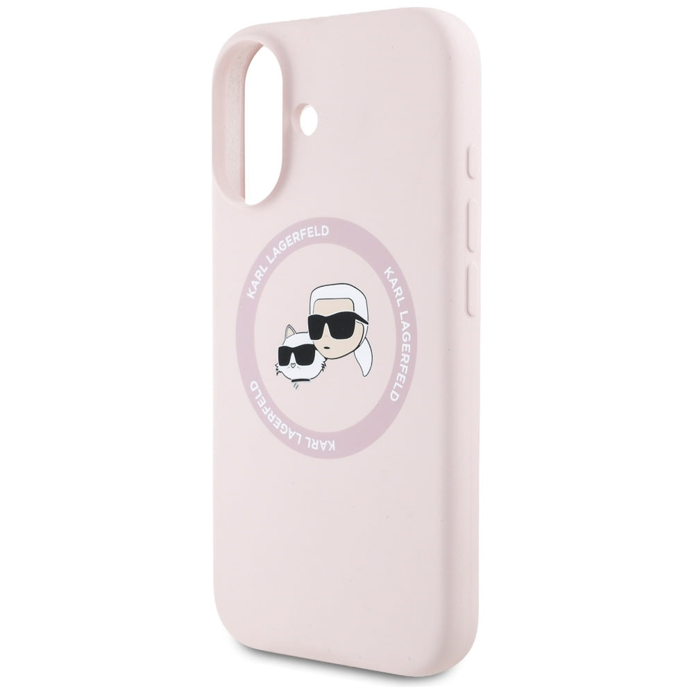 Funda MagSafe para Apple iPhone 16, Karl Lagerfeld, Silicona Karl & Choupette's Heads, Rosa