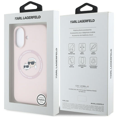 Funda MagSafe para Apple iPhone 16, Karl Lagerfeld, Silicona Karl & Choupette's Heads, Rosa