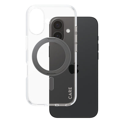 Funda MagSafe para Apple iPhone 16, PanzerGlass, con soporte Kickstand, Transparente Negra