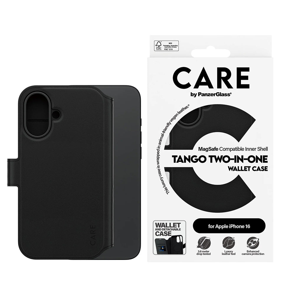 Funda MagSafe para Apple iPhone 16, PanzerGlass, Care Feature Tango Two-in-One, Negra