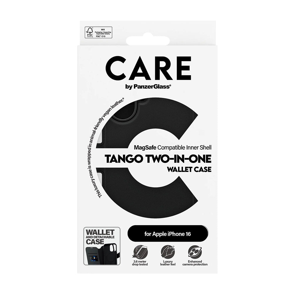 Funda MagSafe para Apple iPhone 16, PanzerGlass, Care Feature Tango Two-in-One, Negra