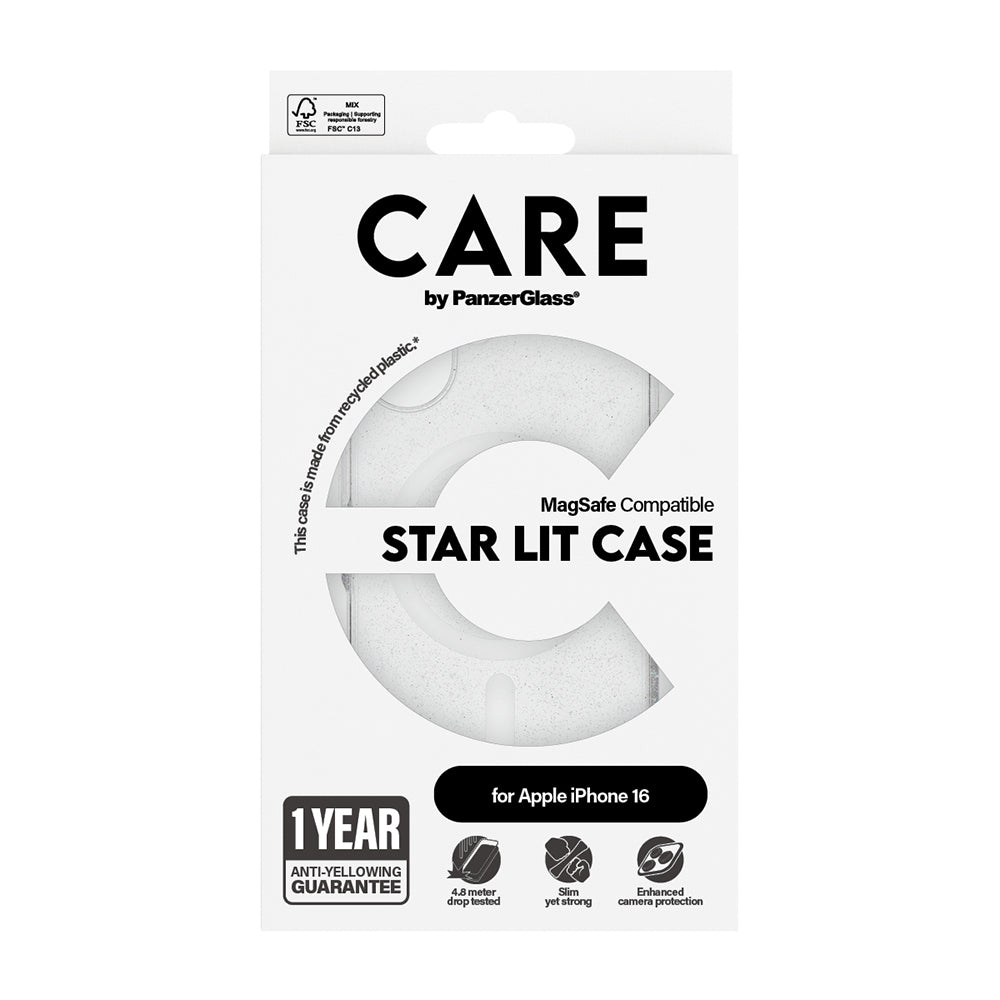 Funda MagSafe para Apple iPhone 16, PanzerGlass, Care Urban Combat Star Lit, Transparente Blanca