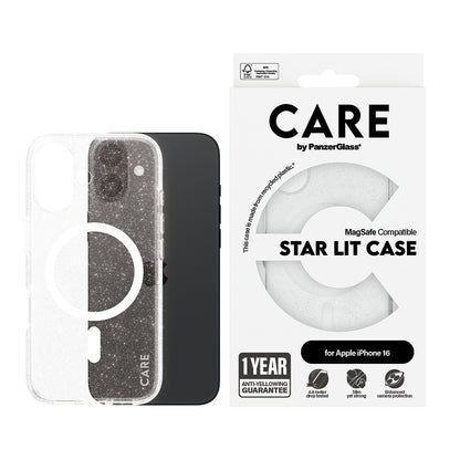 Funda MagSafe para Apple iPhone 16, PanzerGlass, Care Urban Combat Star Lit, Transparente Blanca