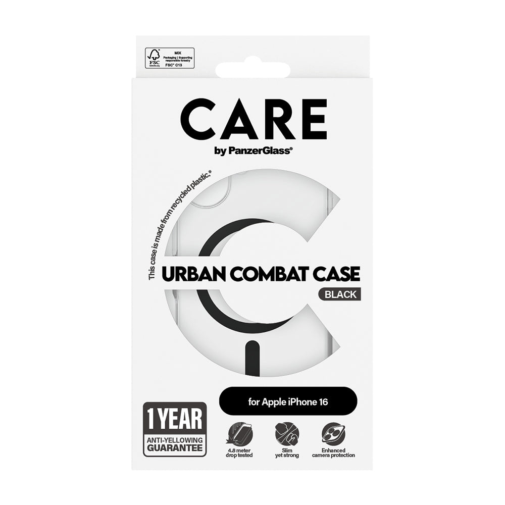 Funda MagSafe para Apple iPhone 16, PanzerGlass, Care Urban Combat, Transparente Negra