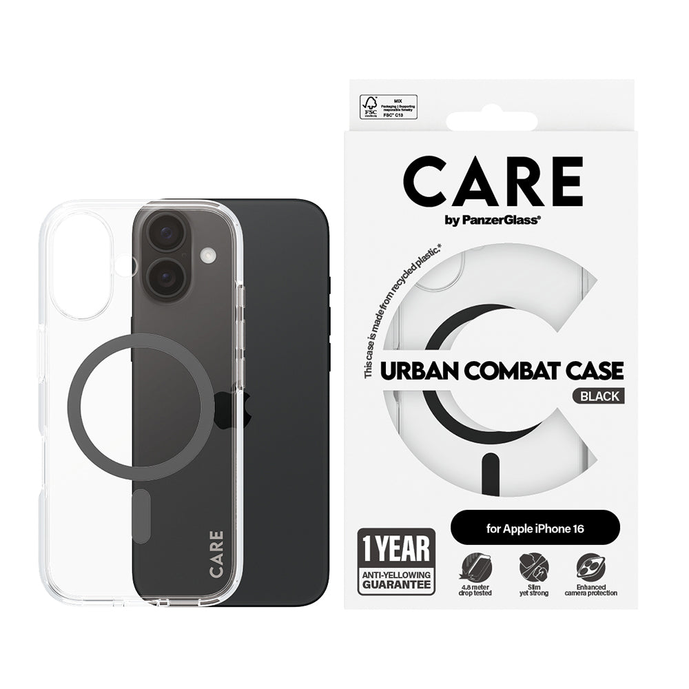 Funda MagSafe para Apple iPhone 16, PanzerGlass, Care Urban Combat, Transparente Negra