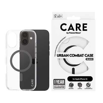 Funda MagSafe para Apple iPhone 16, PanzerGlass, Care Urban Combat, Transparente Negra