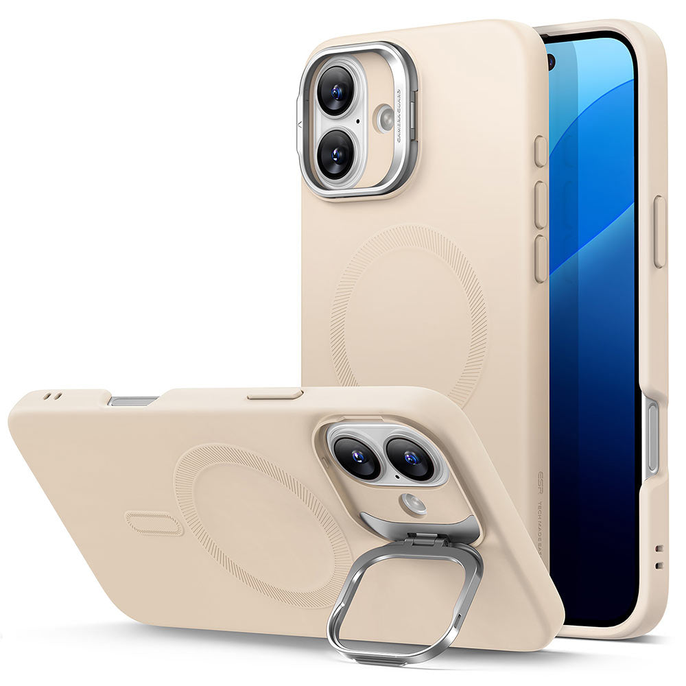 Funda MagSafe para Apple iPhone 16 Plus, ESR, Cloud Soft Kickstand, Crema