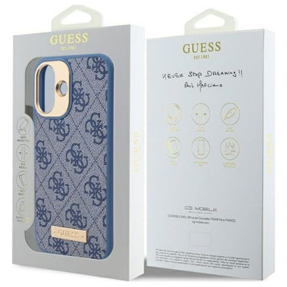 Funda MagSafe para Apple iPhone 16 Plus, Guess, 4G Logo Plate, Azul