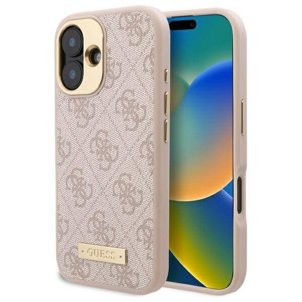 Funda MagSafe para Apple iPhone 16 Plus, Guess, 4G Logo Plate, Rosa