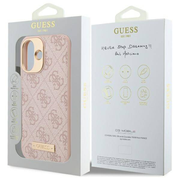 Funda MagSafe para Apple iPhone 16 Plus, Guess, 4G Logo Plate, Rosa