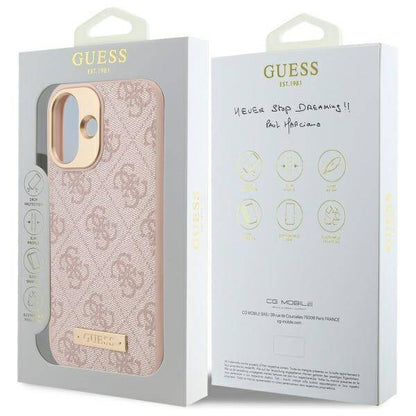 Funda MagSafe para Apple iPhone 16 Plus, Guess, 4G Logo Plate, Rosa