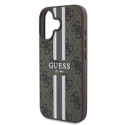 Funda MagSafe para Apple iPhone 16 Plus, Guess, 4G Printed Stripes, Marrón