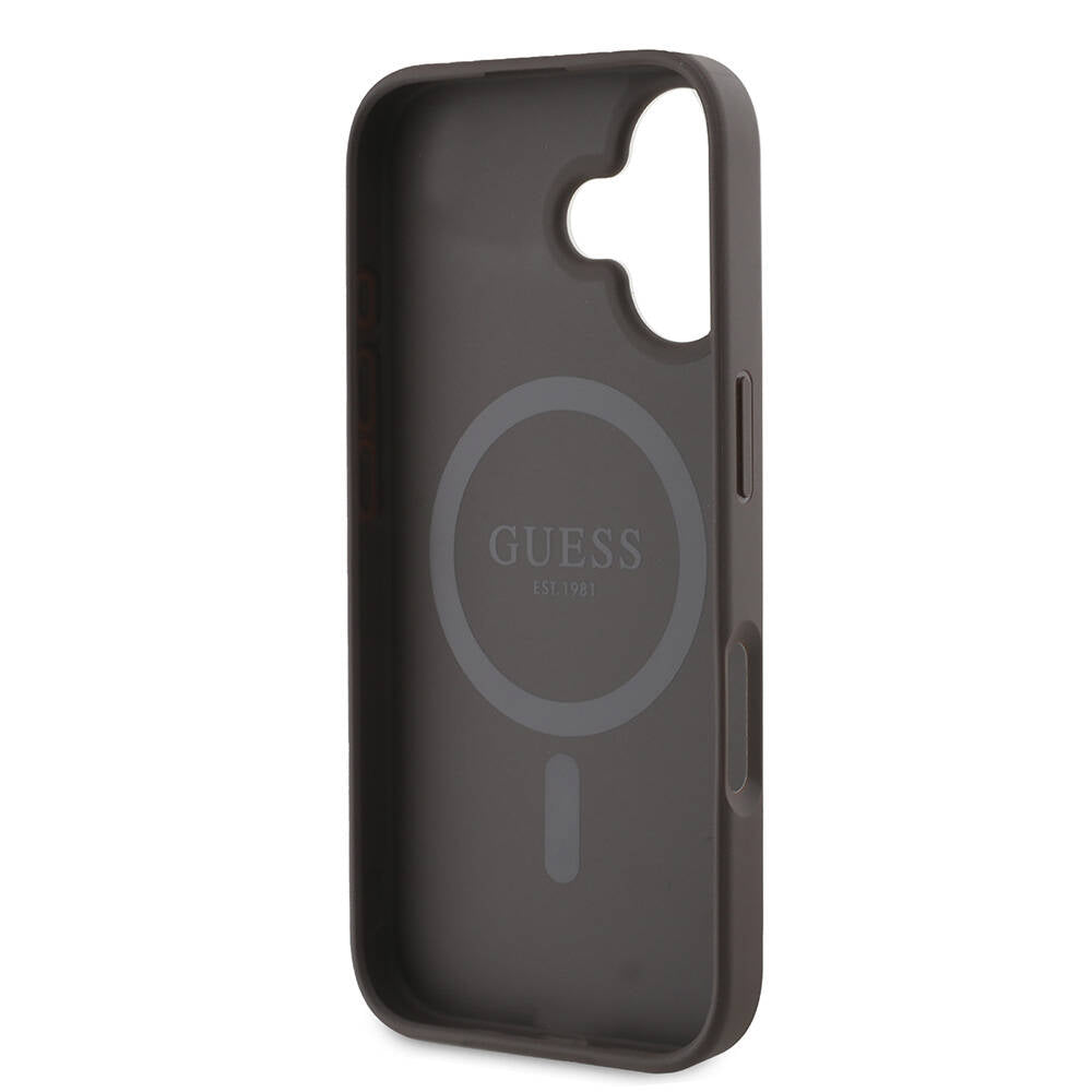 Funda MagSafe para Apple iPhone 16 Plus, Guess, 4G Printed Stripes, Marrón