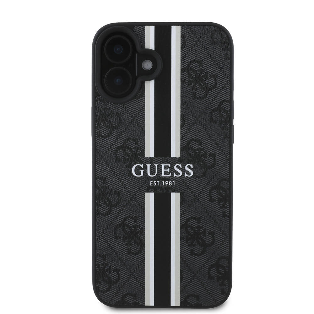 Funda MagSafe para Apple iPhone 16 Plus, Guess, 4G Printed Stripes, Negra