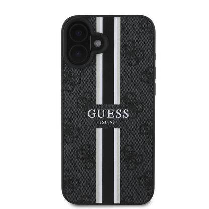 Funda MagSafe para Apple iPhone 16 Plus, Guess, 4G Printed Stripes, Negra