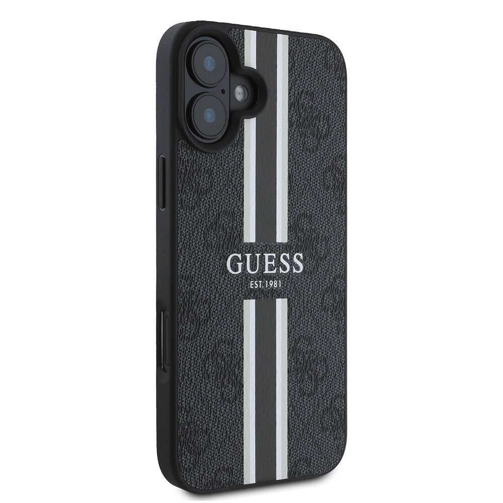 Funda MagSafe para Apple iPhone 16 Plus, Guess, 4G Printed Stripes, Negra