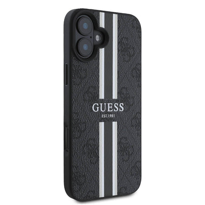 Funda MagSafe para Apple iPhone 16 Plus, Guess, 4G Printed Stripes, Negra