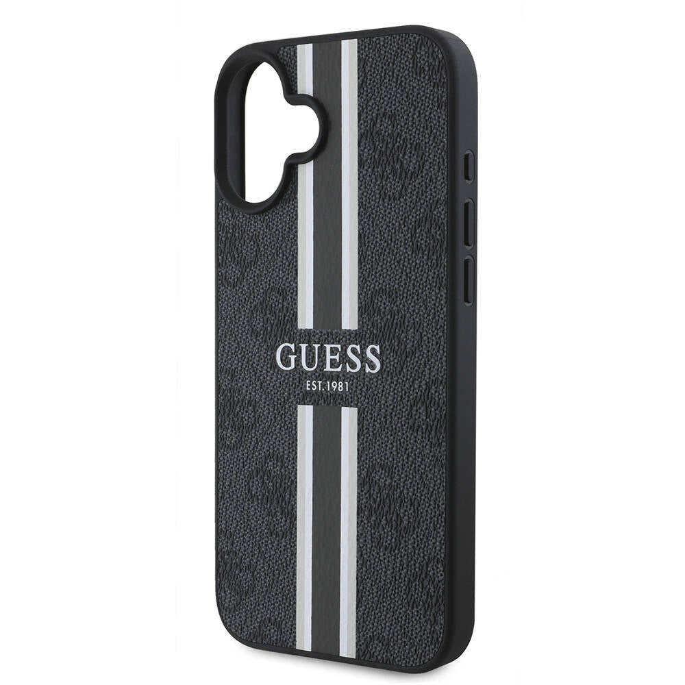 Funda MagSafe para Apple iPhone 16 Plus, Guess, 4G Printed Stripes, Negra