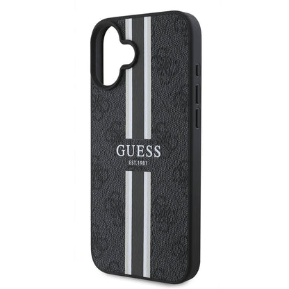 Funda MagSafe para Apple iPhone 16 Plus, Guess, 4G Printed Stripes, Negra
