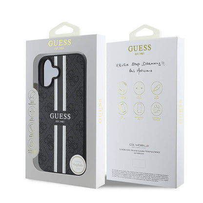Funda MagSafe para Apple iPhone 16 Plus, Guess, 4G Printed Stripes, Negra