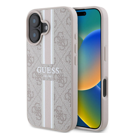 Funda MagSafe para Apple iPhone 16 Plus, Guess, 4G Printed Stripes, Rosa