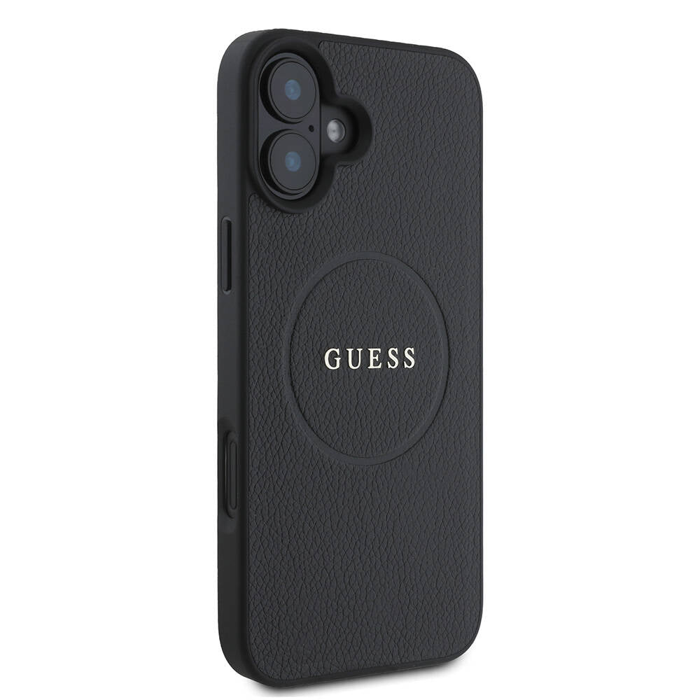 Funda MagSafe para Apple iPhone 16 Plus, Guess, Grained Gold Ring, Negra