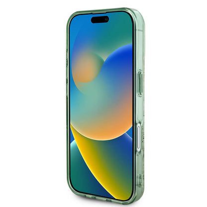 Funda MagSafe para Apple iPhone 16 Plus, Guess, IML Flowers with Pearl Strap, Verde