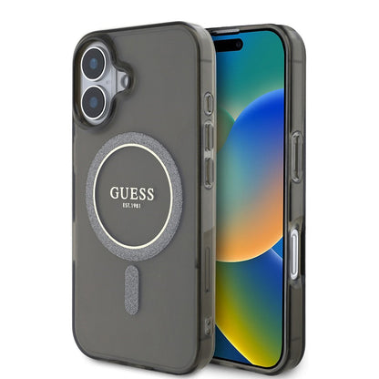 Funda MagSafe para Apple iPhone 16 Plus, Guess, IML Glitter Circle, Negra