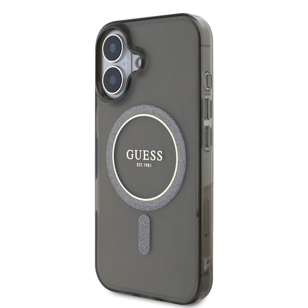 Funda MagSafe para Apple iPhone 16 Plus, Guess, IML Glitter Circle, Negra