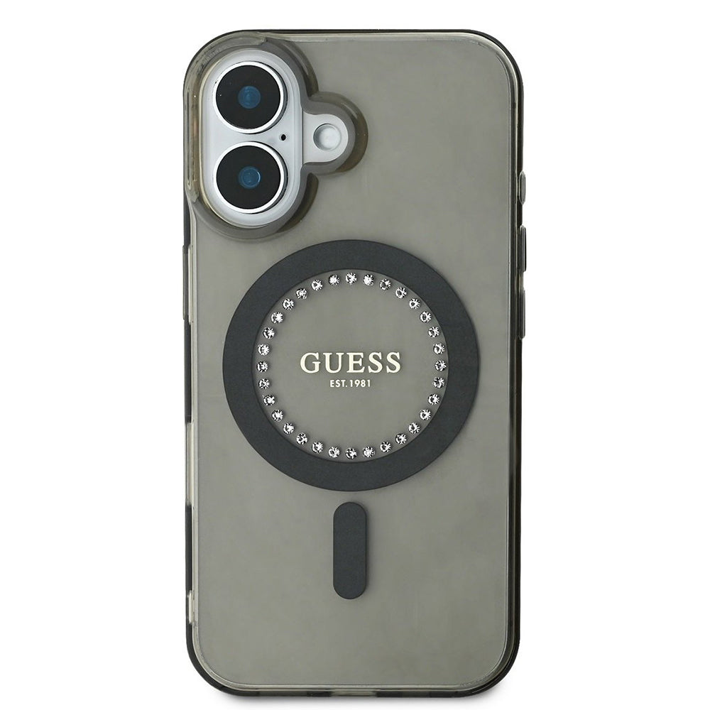 Funda MagSafe para Apple iPhone 16 Plus, Guess, IML Rhinestone, Negra