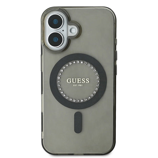 Funda MagSafe para Apple iPhone 16 Plus, Guess, IML Rhinestone, Negra