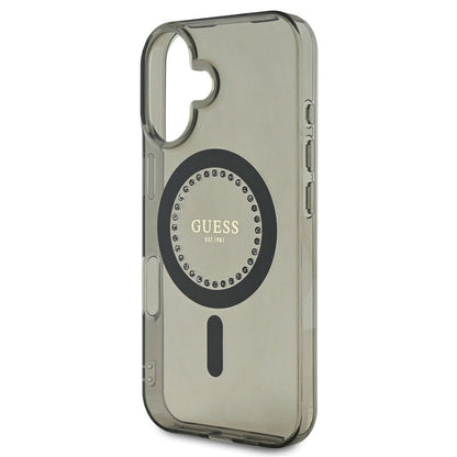 Funda MagSafe para Apple iPhone 16 Plus, Guess, IML Rhinestone, Negra