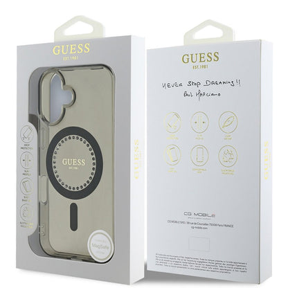 Funda MagSafe para Apple iPhone 16 Plus, Guess, IML Rhinestone, Negra