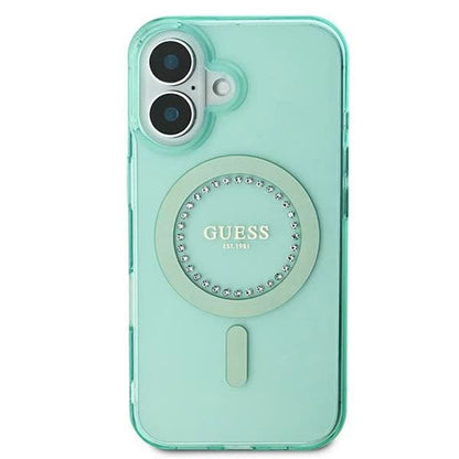 Funda MagSafe para Apple iPhone 16 Plus, Guess, IML Rhinestone, Verde