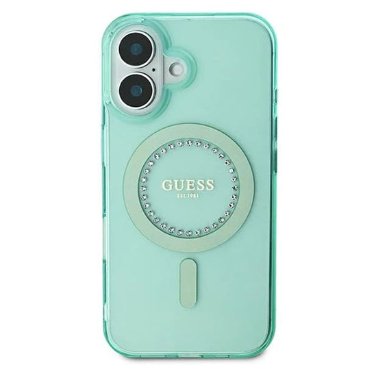 Funda MagSafe para Apple iPhone 16 Plus, Guess, IML Rhinestone, Verde