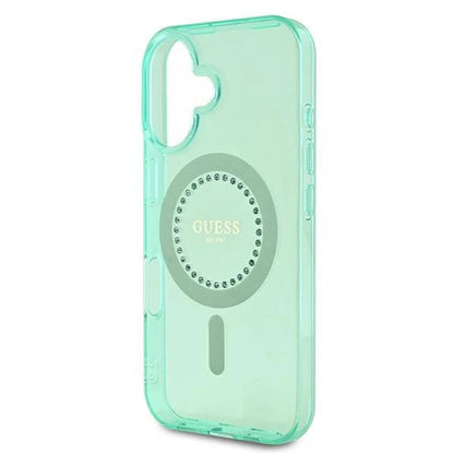 Funda MagSafe para Apple iPhone 16 Plus, Guess, IML Rhinestone, Verde