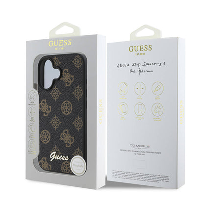 Funda MagSafe para Apple iPhone 16 Plus, Guess, Peony Script, Negra