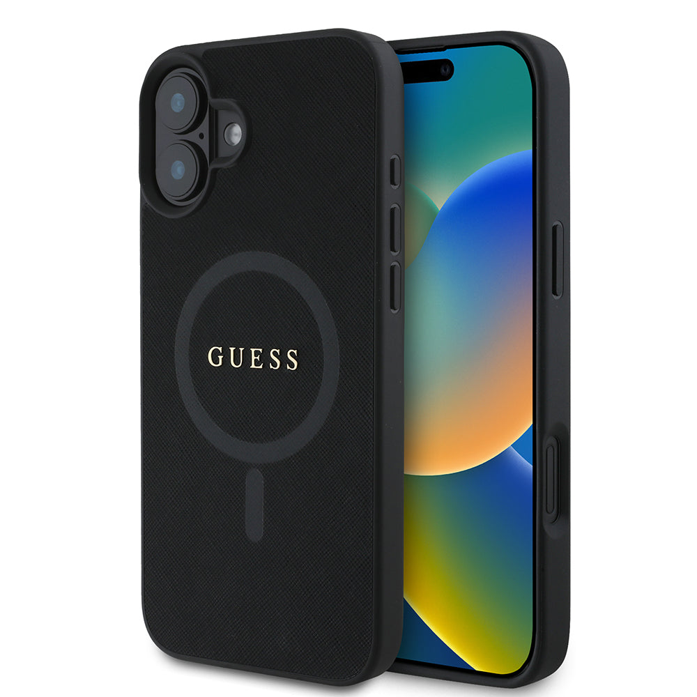 Funda MagSafe para Apple iPhone 16 Plus, Guess, Saffiano Classic Logo, Negra
