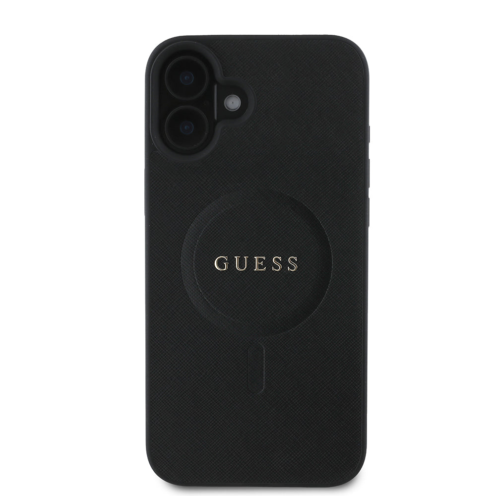 Funda MagSafe para Apple iPhone 16 Plus, Guess, Saffiano Classic Logo, Negra