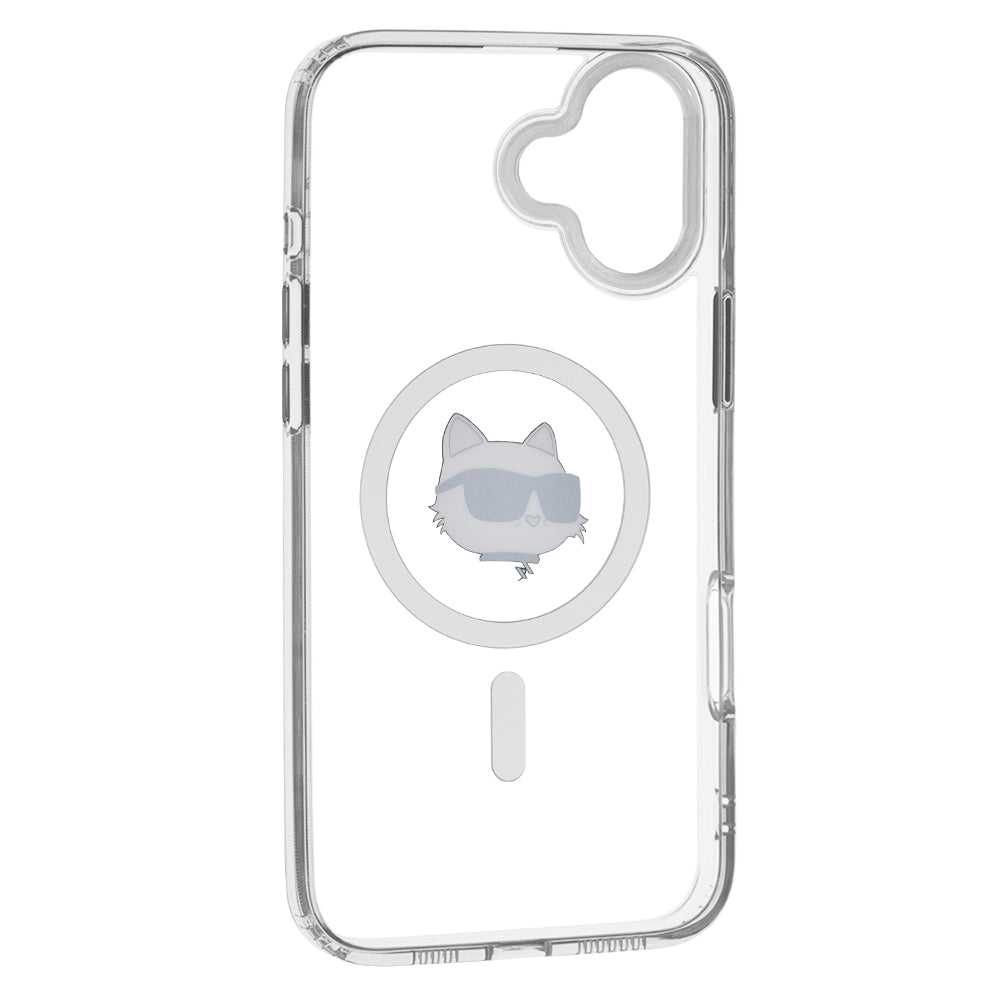 Funda MagSafe para Apple iPhone 16 Plus, Karl Lagerfeld, IML Metal Choupette's Head, Blanca.