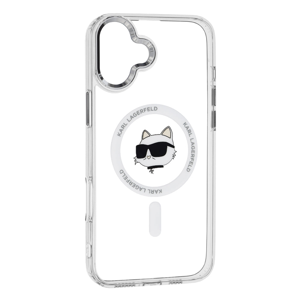 Funda MagSafe para Apple iPhone 16 Plus, Karl Lagerfeld, IML Metal Choupette's Head, Blanca.