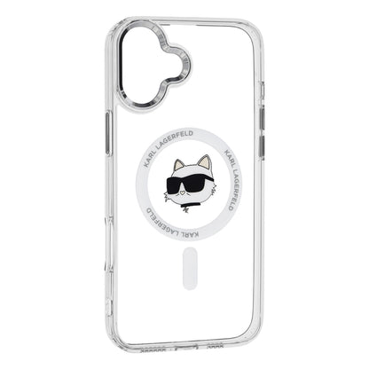 Funda MagSafe para Apple iPhone 16 Plus, Karl Lagerfeld, IML Metal Choupette's Head, Blanca.