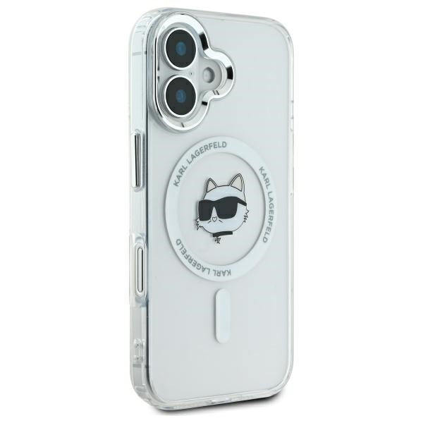 Funda MagSafe para Apple iPhone 16 Plus, Karl Lagerfeld, IML Metal Choupette's Head, Blanca.