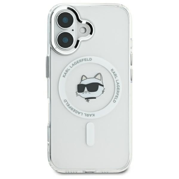Funda MagSafe para Apple iPhone 16 Plus, Karl Lagerfeld, IML Metal Choupette's Head, Blanca.