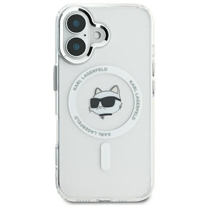 Funda MagSafe para Apple iPhone 16 Plus, Karl Lagerfeld, IML Metal Choupette's Head, Blanca.