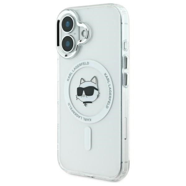 Funda MagSafe para Apple iPhone 16 Plus, Karl Lagerfeld, IML Metal Choupette's Head, Blanca.